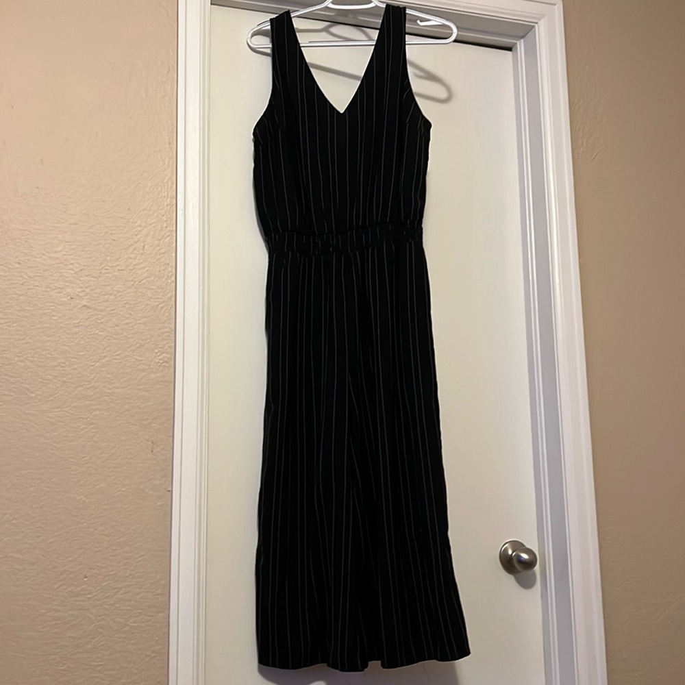Black and white striped Capri jumpsuit!
